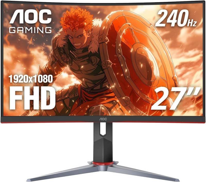 AOC C27G2Z 27 Curved Frameless Ultra-Fast Gaming Monitor, FHD 1080p, 0.5ms 240Hz, FreeSync, 2x HDMI 2.0, 1x Display Port, Height Adjustable, Xbox PS5 Switch Ready, 3-Year Zero-Bright-Dot