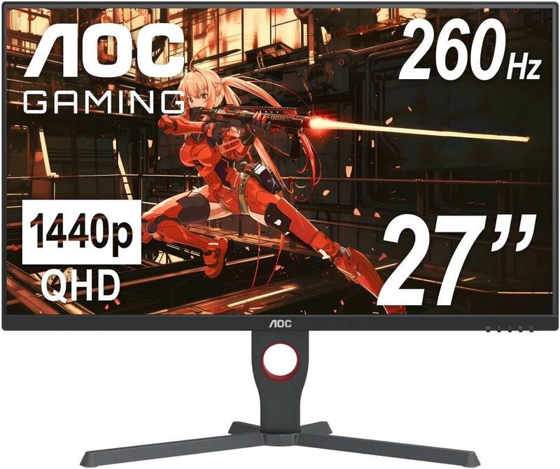 AOC Q27G4XN 27 Gaming Monitor, 2K QHD 2560x1440, 180Hz 1ms, Adaptive-Sync, Height Adjustable, 2X HDMI 2.0, 1x Display Port, Xbox PS5 Switch Ready, 3-Year Zero-Bright-dot