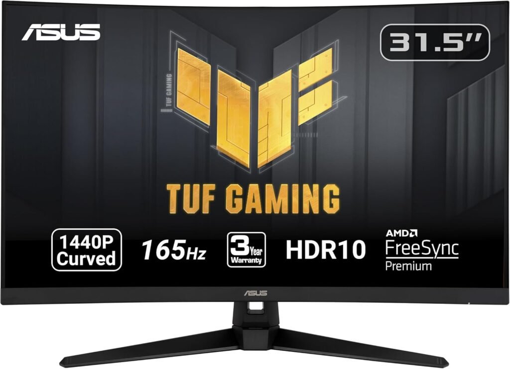 ASUS TUF Gaming 32 1440P HDR Curved Monitor (VG32VQ1B) - QHD (2560 x 1440), 165Hz (Supports 144Hz), 1ms, Extreme Low Motion Blur, Speaker, FreeSync Premium, VESA Mountable, DisplayPort, HDMI, BLACK