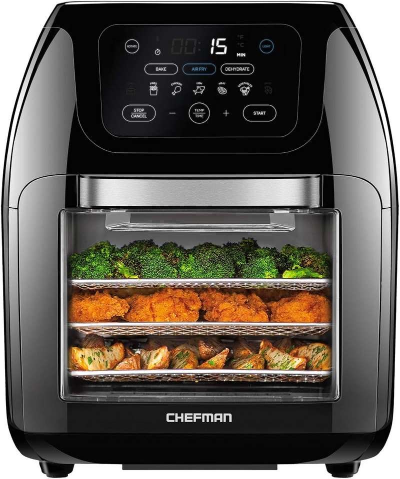 CHEFMAN Multifunctional Digital Air Fryer + Rotisserie, Dehydrator, Convection Oven – Black, XL 10L Family Size