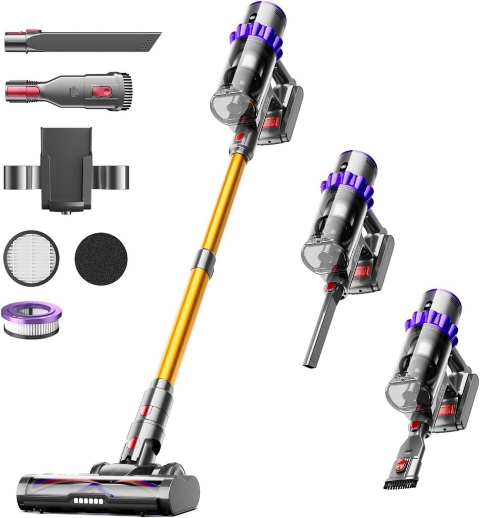 Cordless Vacuum Cleaner, 550W 45KPA 70Mins Self-Standing Vacuum Cleaners for Home, Stick Vacuum Cordless with Wall Mount Charging, LDE Display, Upgraded Roller Brush for Carpet, Pet Hair, Hardwood Floor