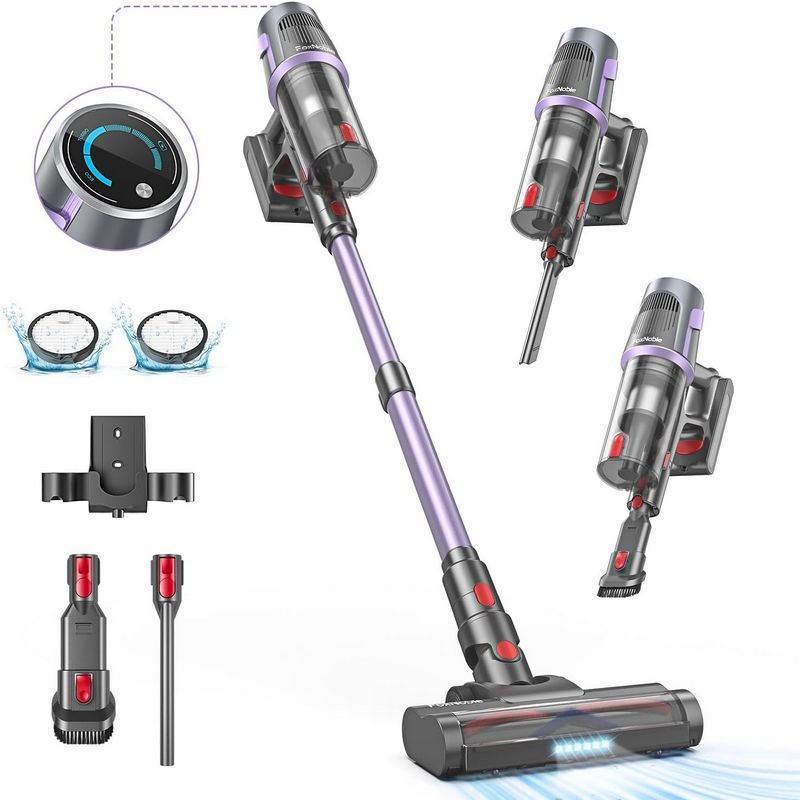 Cordless Vacuum Cleaner, MAX 50Mins Runtime Vacuum Cleaners for Home, Lightweight Vacuum 30KPA Rechargeable Stick Vacuum with LED Tangle-Free Upright
