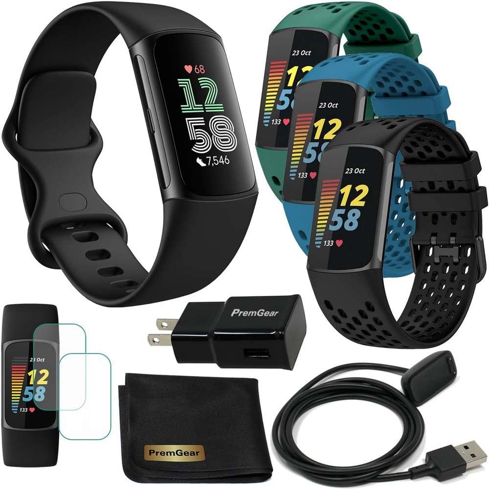Fitbit Charge 6 Fitness Tracker Watch with Google Apps (Black) Bundle