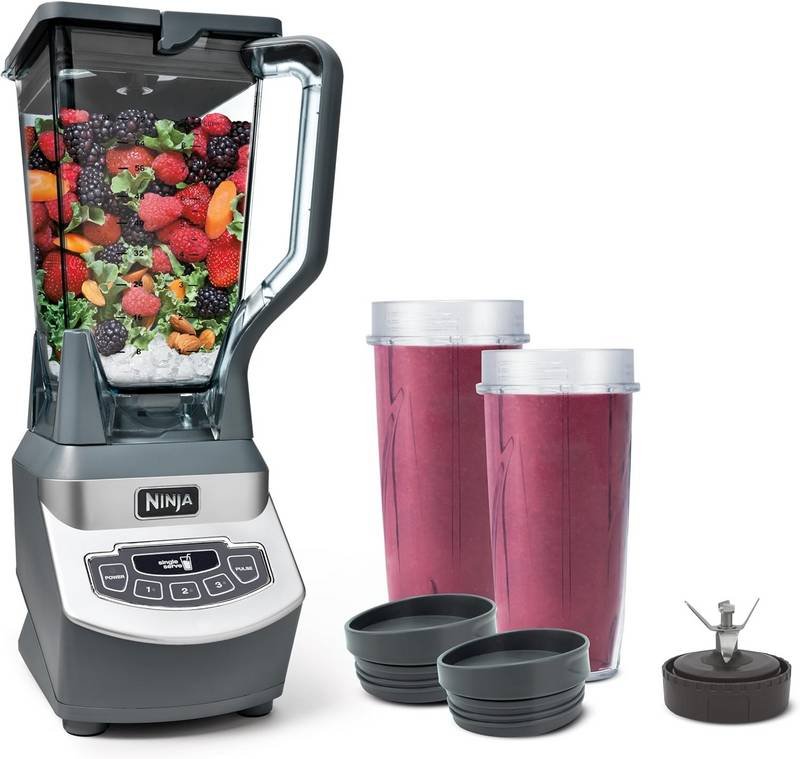 Ninja BL660 Professional Compact Smoothie Food Processing Blender, 1100-Watts, 3 Functions, 72-oz Pitcher, 2 To-Go Cups, Gray