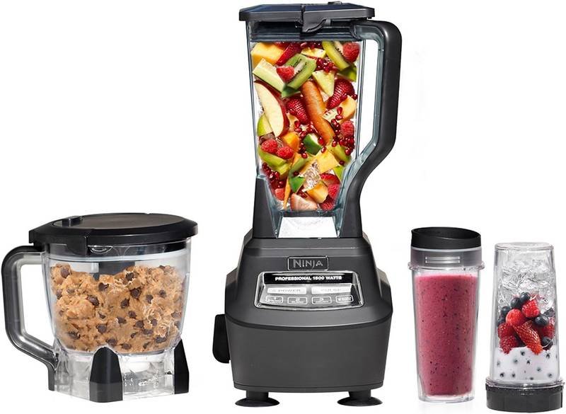 Ninja Blender, Mega Kitchen System, 1500W, 4 Functions for Smoothies, Processing, Dough, Drinks & More, with 72 Blender Pitcher, 64 Processor Bowl, 2 Nutri Cups + Lids, Black (BL770)