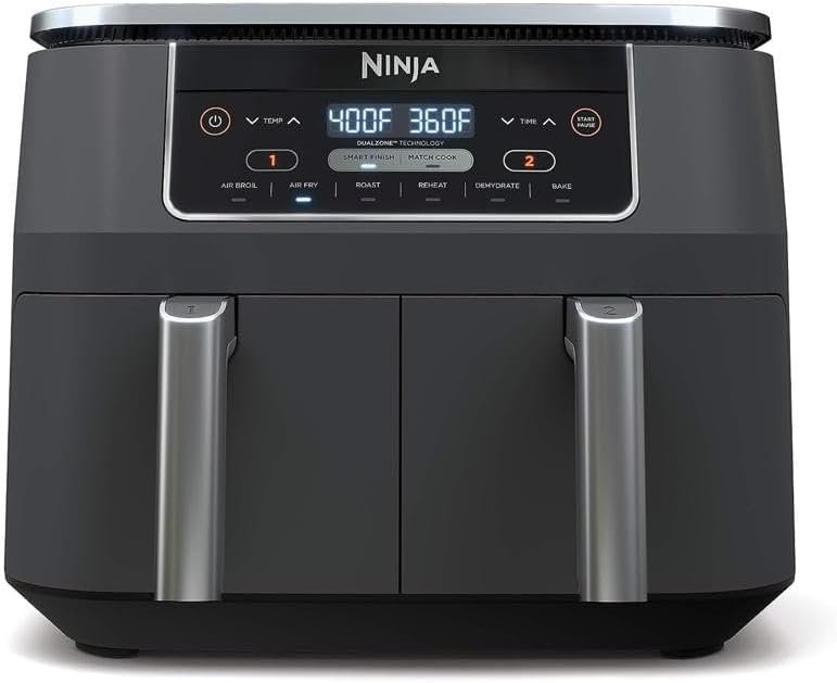 Ninja DZ201 Foodi 8 Quart 6-in-1 DualZone 2-Basket Air Fryer – Grey
