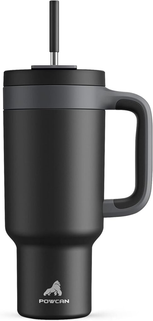 Powcan 40 oz Tumbler with Handle, 2-in-1 Straw and Sip Lid, Leakproof, Dishwasher Safe, Insulated Stainless Steel Travel Coffee Mug, Keeps Cold for 34 Hours, Fits in Car Cup Holder (Midnight)