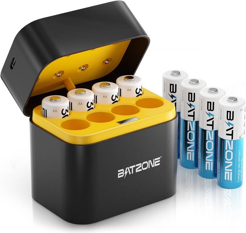 Rechargeable AA Batteries Lithium 8 Pack with Fast Charger, 1.5V 3000mWh High Capacity AA Lithium Batteries