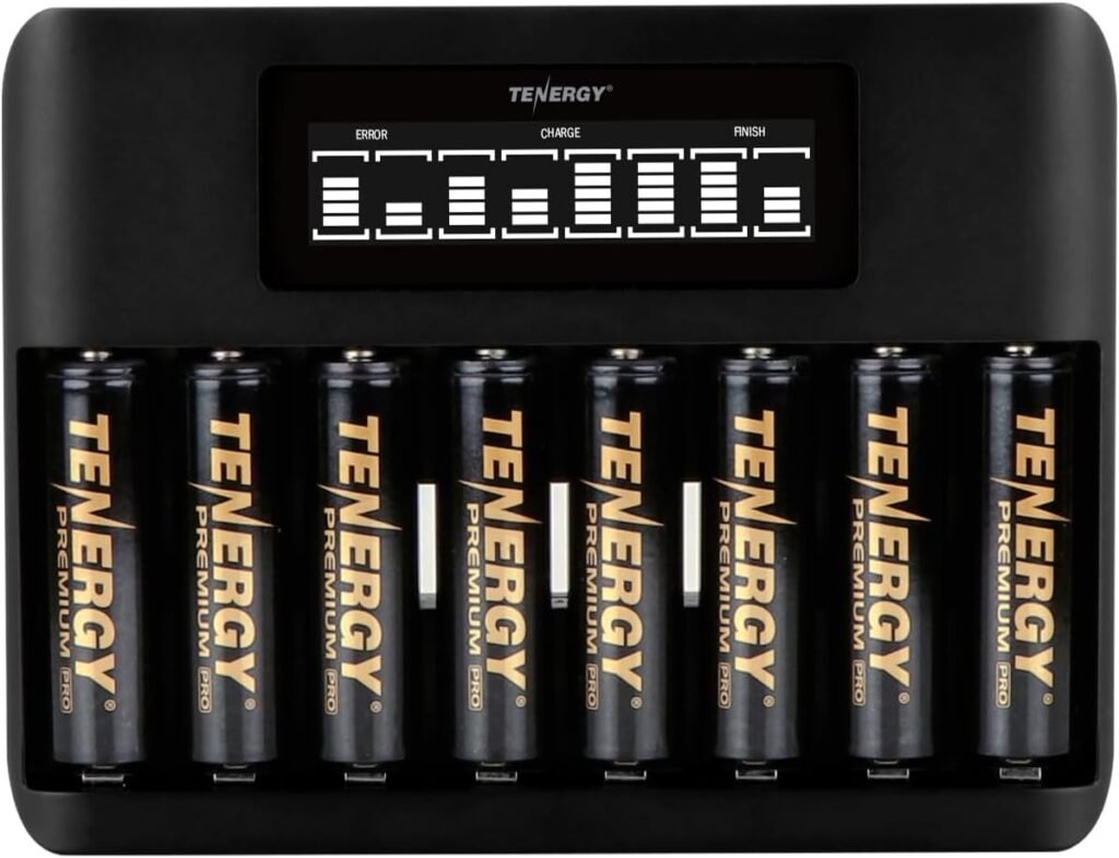 Tenergy TN480U 8-Bay LCD Display Fast Charger with 8 Pack AA Premium Pro Rechargeable Batteries