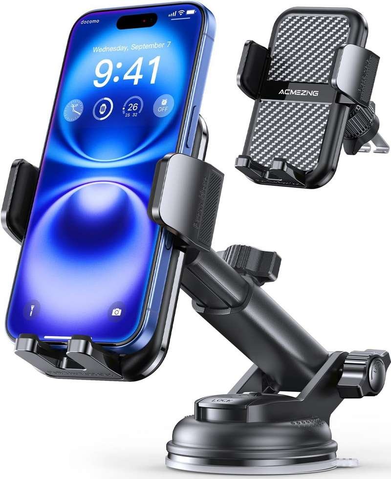 3-in-1 Car Phone Holder with Strong Suction & Stable Clamp Arm