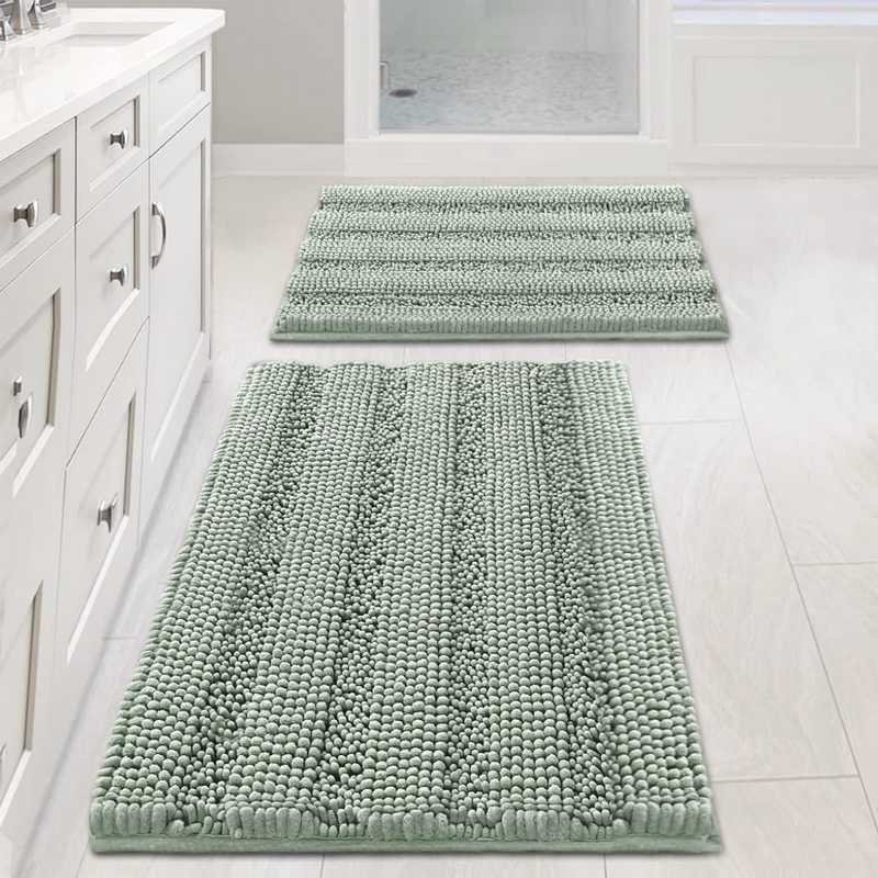 H.VERSAILTEX Sage Bathroom Rugs, Bath Mat Set of 2