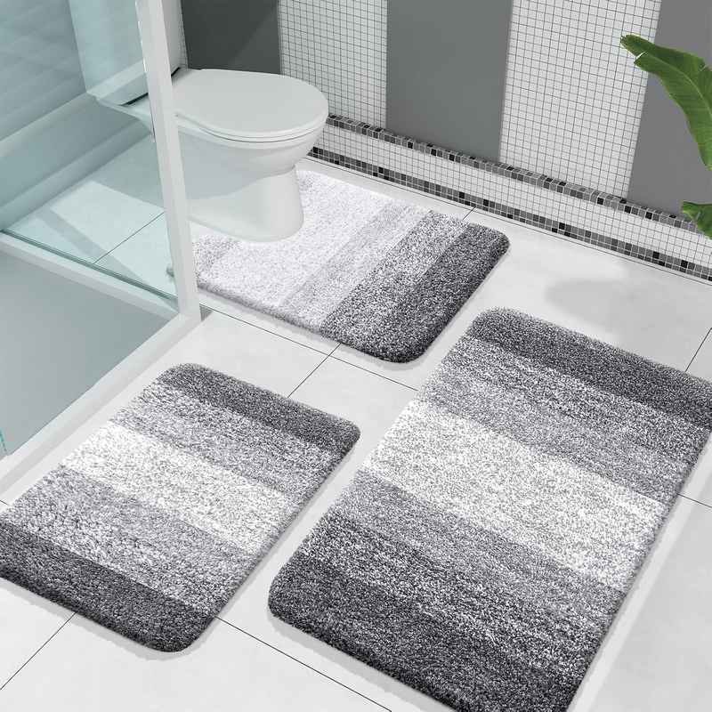 OLANLY Bathroom Rugs Sets 3 Piece, Soft Absorbent Microfiber
