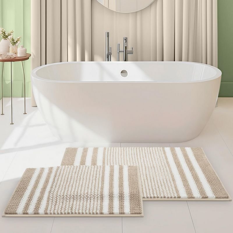 Starryle Bathroom Rugs Set 2 Piece, Fluffy Striped Chenille